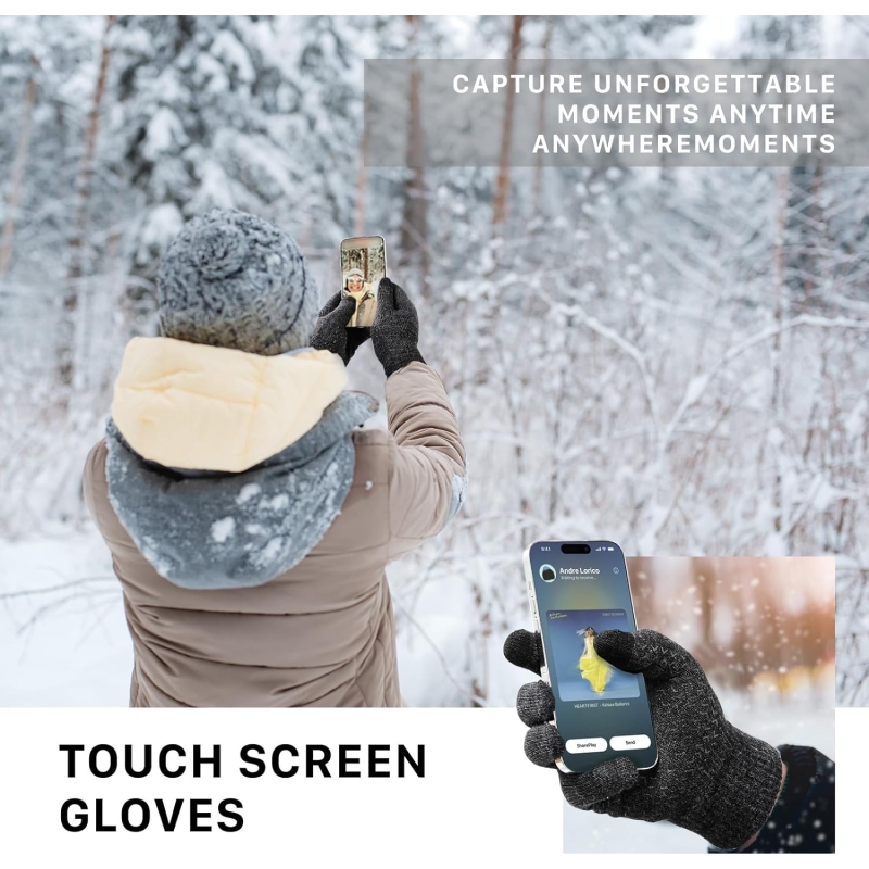 Premillow Winter Gloves - Gloves for Men Women, Wool Fleece Liner Gloves with Touchscreen, Warm Knit Gloves for Cold Weather - Image 3